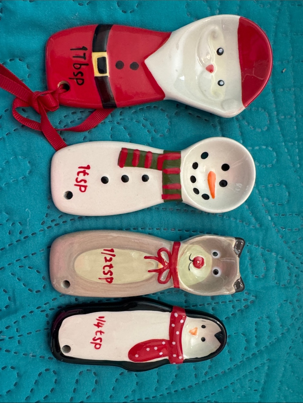 Holiday Ceramic Measuring Spoon Set - Red, White, Cream, Brown
